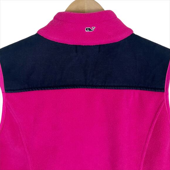 Vineyard Vines Zip Front Fleece Vest Pink and Navy Blue Size Small - Picture 4 of 5